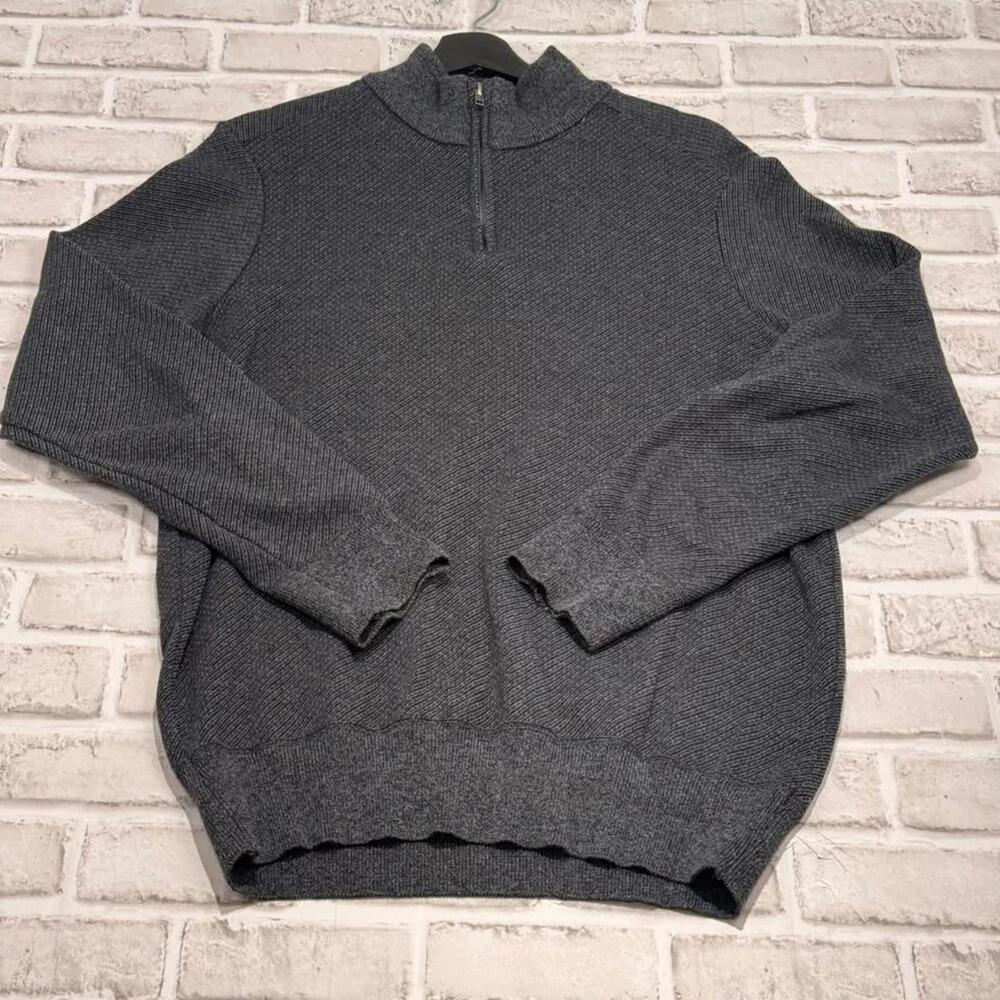 Robert Graham 1/4 Zip Sweater 80% Cotton Casual‎ Grey Men's M Preppy Casual